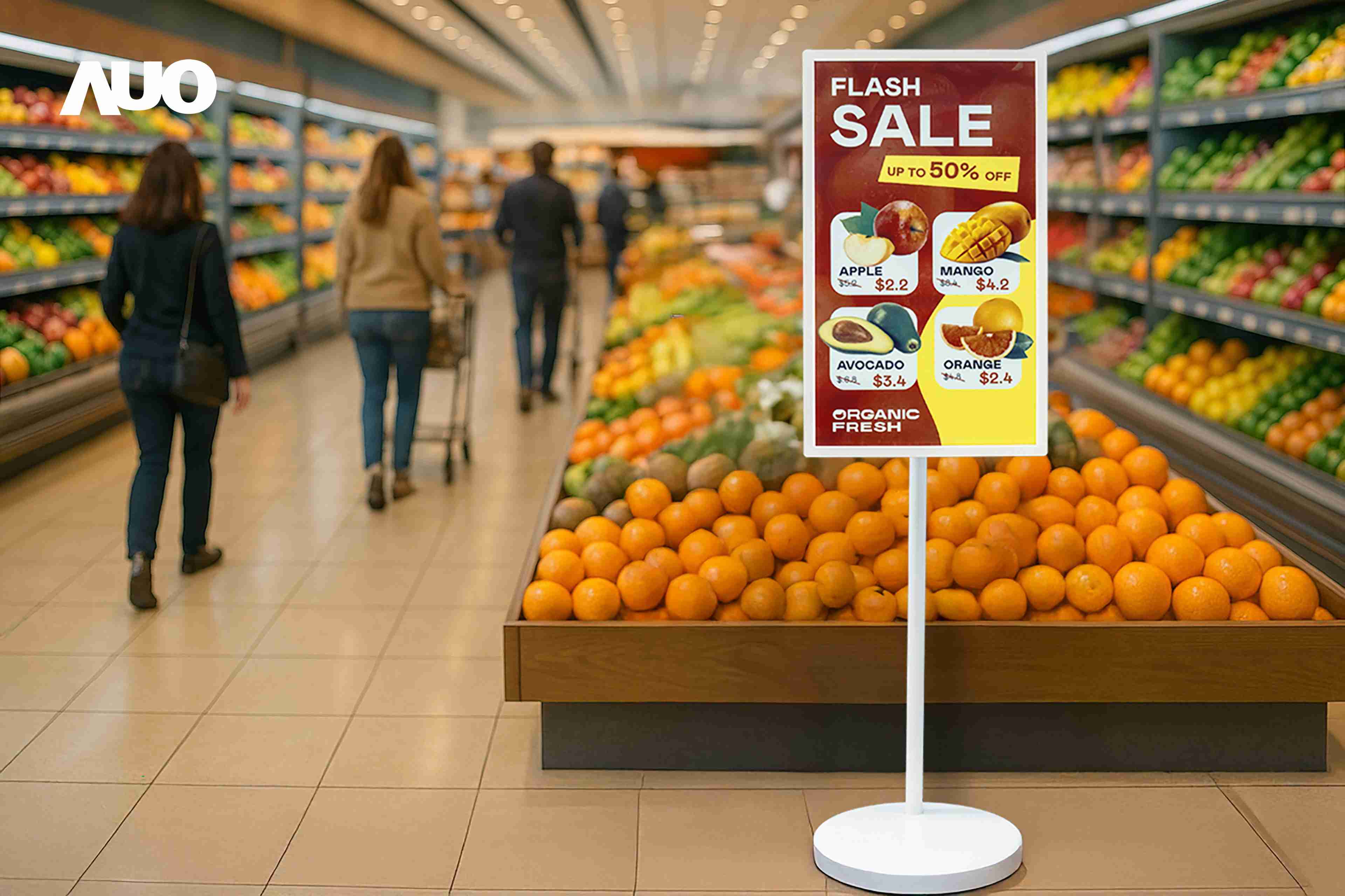 达擎首亮相低功耗、、全彩的〝aecoPost电子纸解决方案〞，，仅在更新画面时需要微量的电力驱动，，，，无需布建电线的便捷设计，，，，使其可灵活应用、、、随意置放，，并可透过云端或行动装置app，，轻松管理及排程广告内容，，晋升店头营销利器。。。